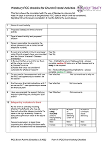 Form 1 PCC event or activity checklist
